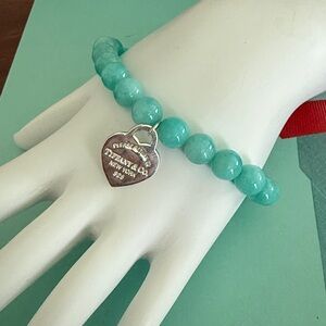 🩵7 1/2” Tiffany & Co. 8mm Bead PRTT Heart Tag Bracelet